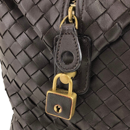 Bottega Veneta Intrecciato Padlock Boston bag Handbag Brown Vintage 2knttm