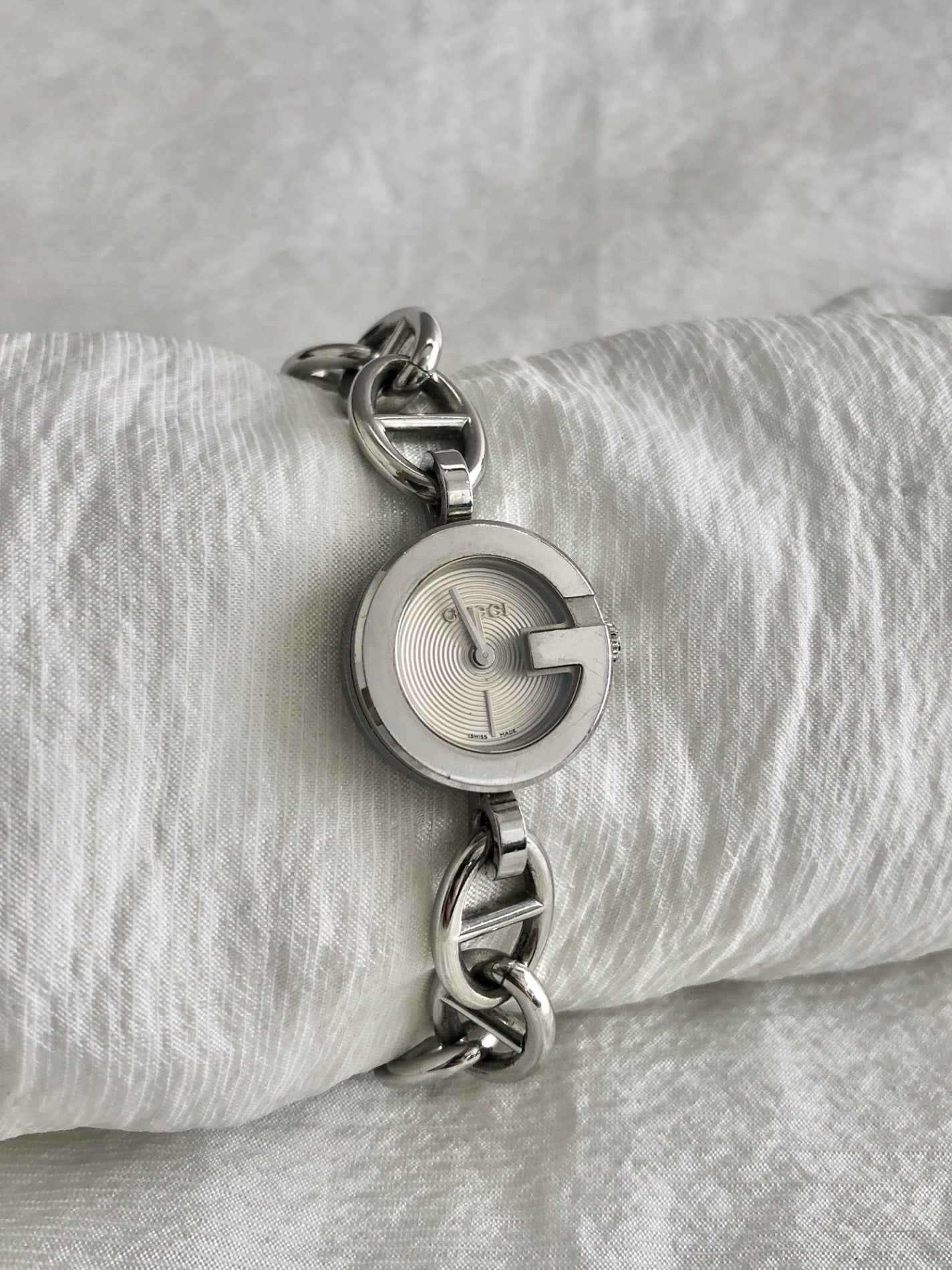 GUCCI Logo Bracelet Watch Silver Vintage 28nhzx