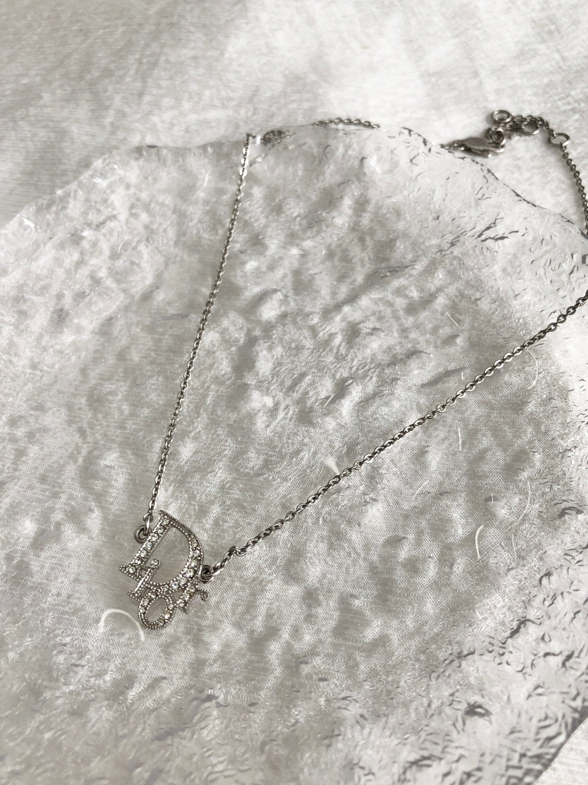 Christian Dior Logo Motif Necklace Silver Vintage 4pcr23