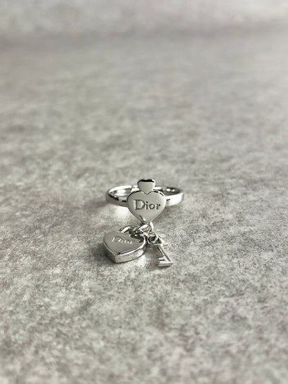 Christian Dior Logo heart Motif Ring Silver Vintage hh6gcv