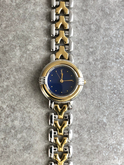 Yves Saint Laurent YSL Logo Watch Gold×Silver 5430-F43089 Vintage vvmgf8