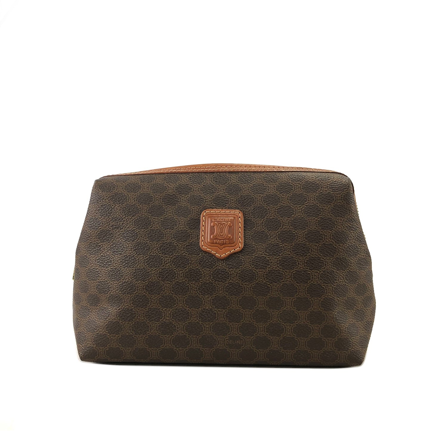 CELINE Macadam Blason  PVC Leather Pouch Brown Vintage vnsihf