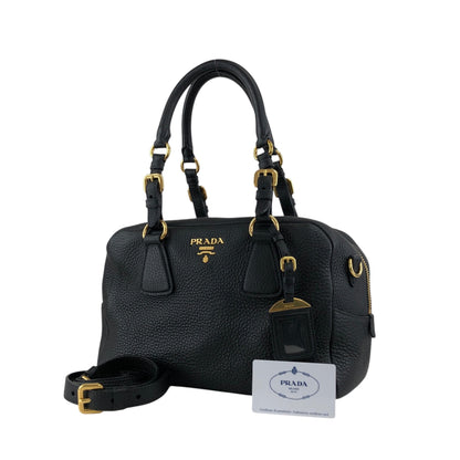 PRADA Logo Two-way Handbag Shoulder bag Black Vintage ws8uyb