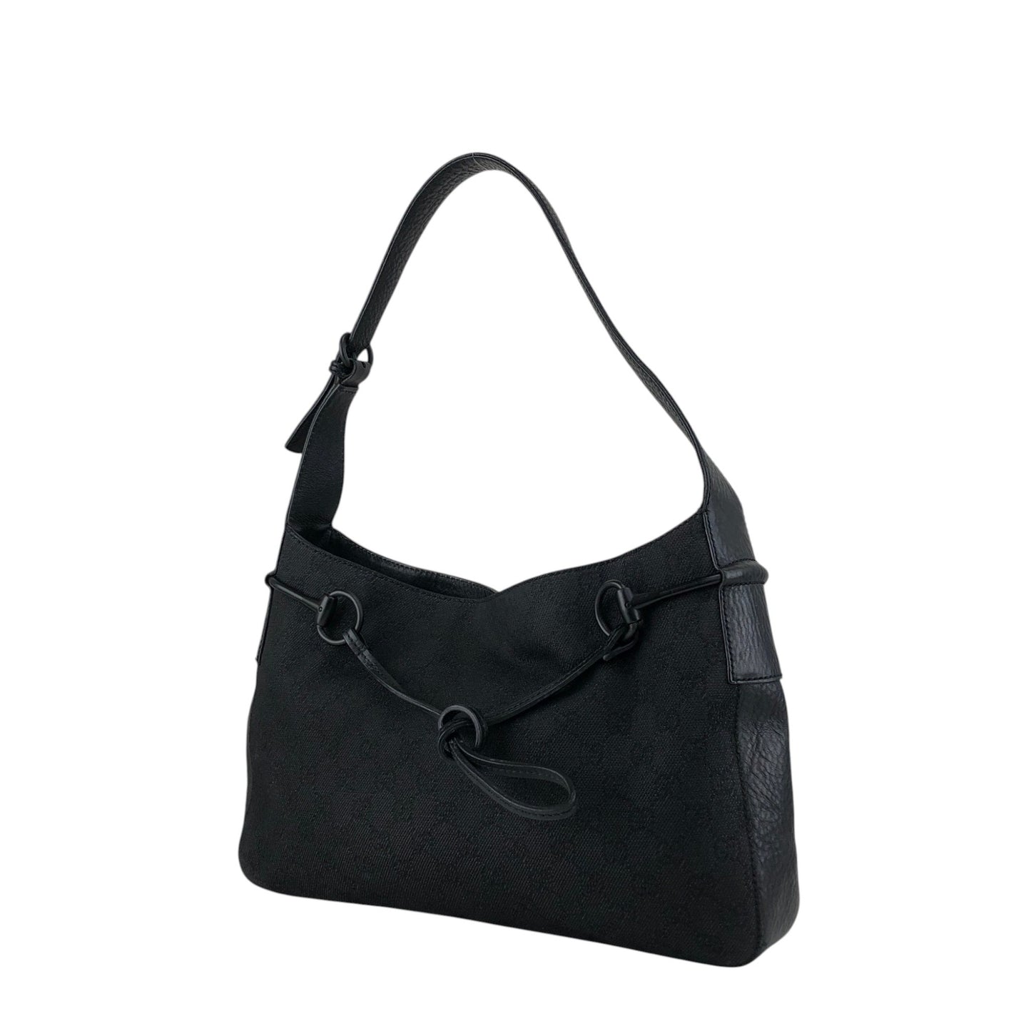 GUCCI GG Canvas Horse Bit Shoulder bag Black Vintage h5tsed