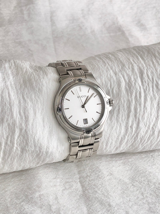 GUCCI Logo Quartz Watch Silver 9040M Vintage gtbcth