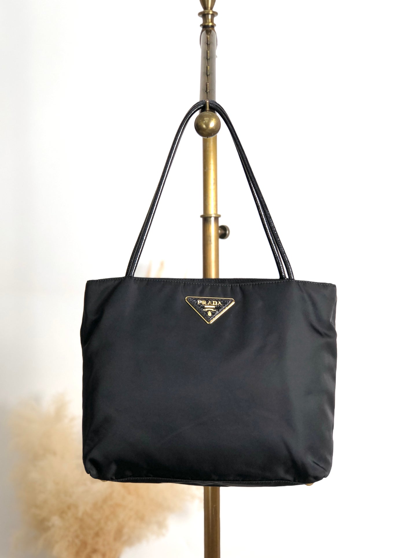 PRADA Tessuto Triangle Logo Handbag Totebag Black Vintage wn5b6d