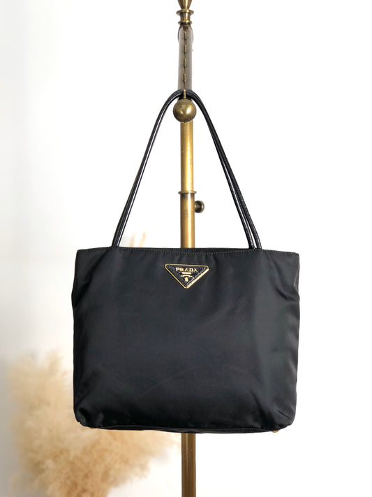 PRADA Tessuto Triangle Logo Handbag Totebag Black Vintage wn5b6d