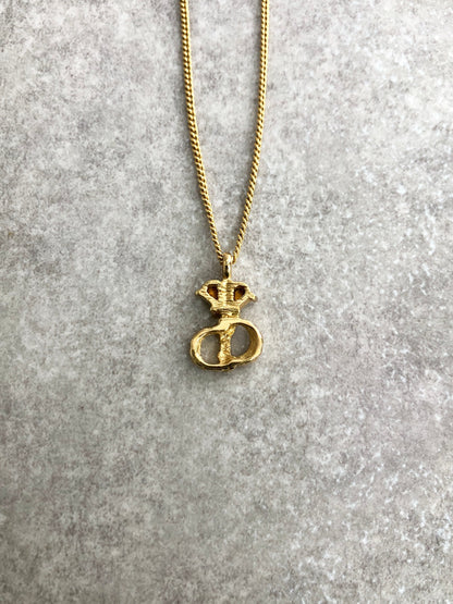 Christian Dior CD Logo Motif Rhinestone Necklace Gold Vintage grfmbp