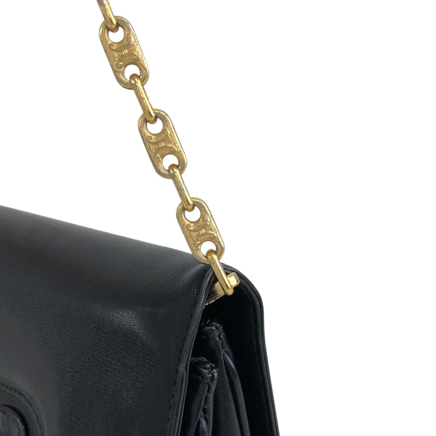 CELINE Blason Horse Bit Chain Shoulder bag Black Vintage zstzja