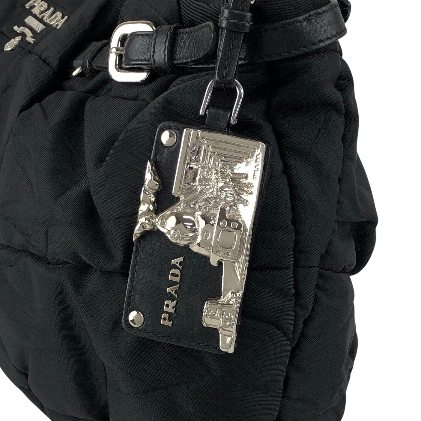 PRADA Logo Shoulder bag Hobobag Black Vintage kut77d