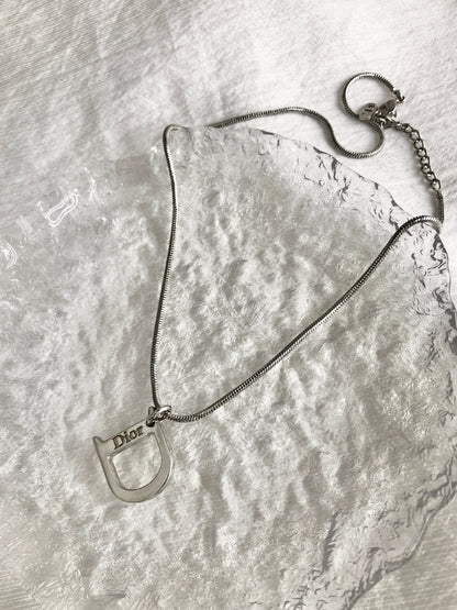 Christian Dior D Motif Necklace Silver Vintage j4vcit