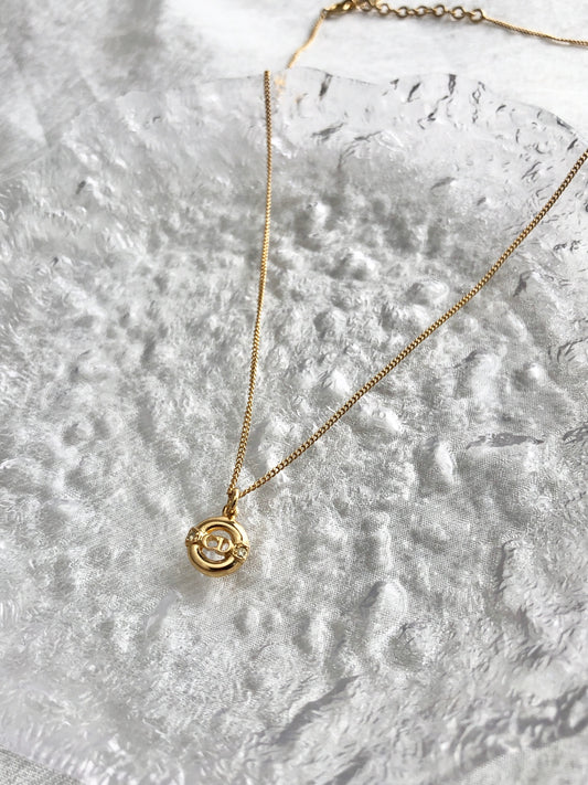 Christian Dior CD Logo Necklace Gold Vintage wwwbfu