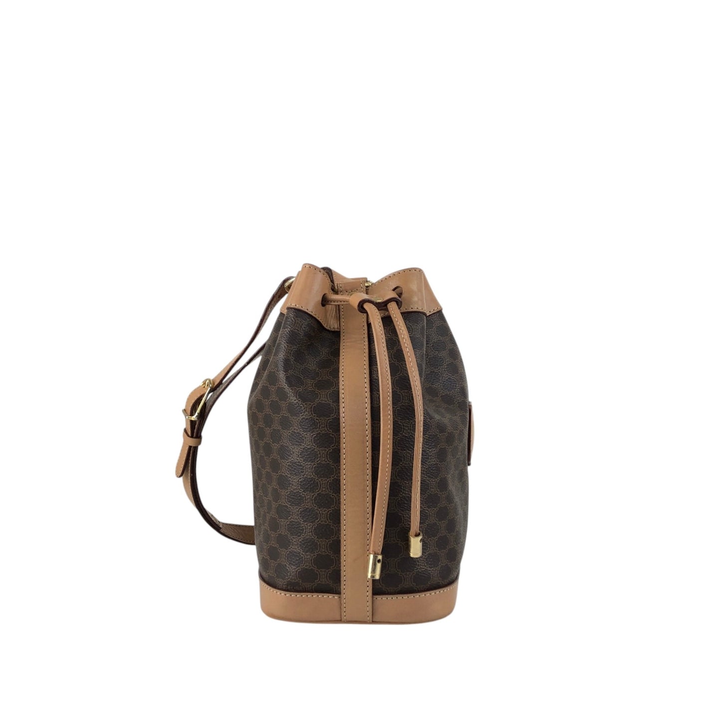 CELINE Macadam Blason Drawstring Shoulder bag Brown Vintage 3mevbd