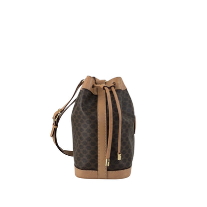 CELINE Macadam Blason Drawstring Shoulder bag Brown Vintage 3mevbd