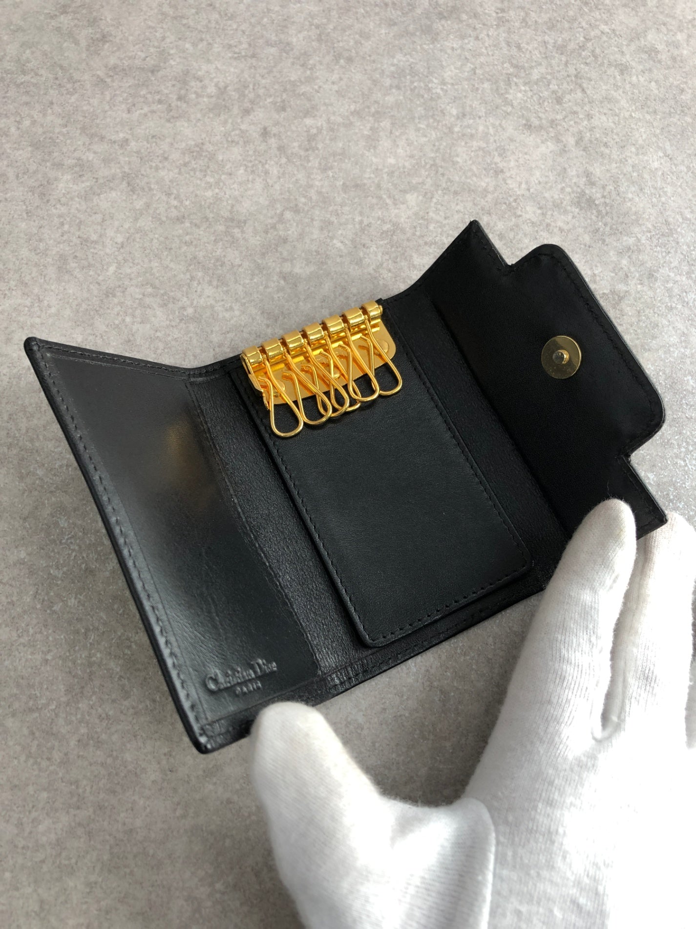 Christian Dior Logo Key Case Black Vintage s324bp