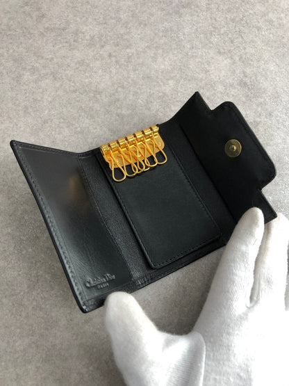 Christian Dior Logo Key Case Black Vintage s324bp