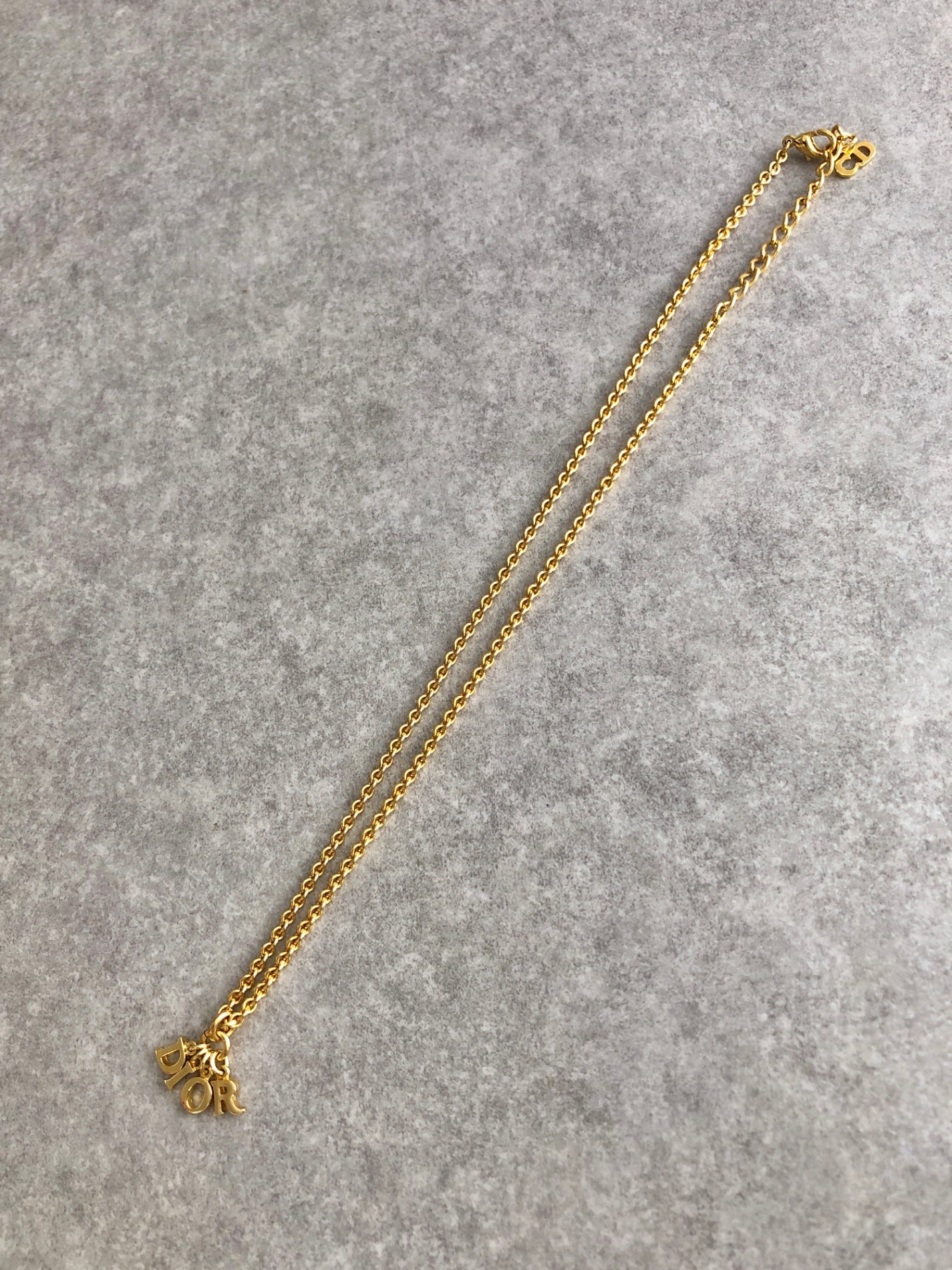 Christian Dior Logo Charm Necklace Gold Vintage 5bheey
