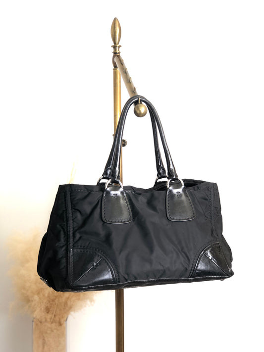 PRADA Triangle Logo Handbag Totebag Black Vintage wd67a4