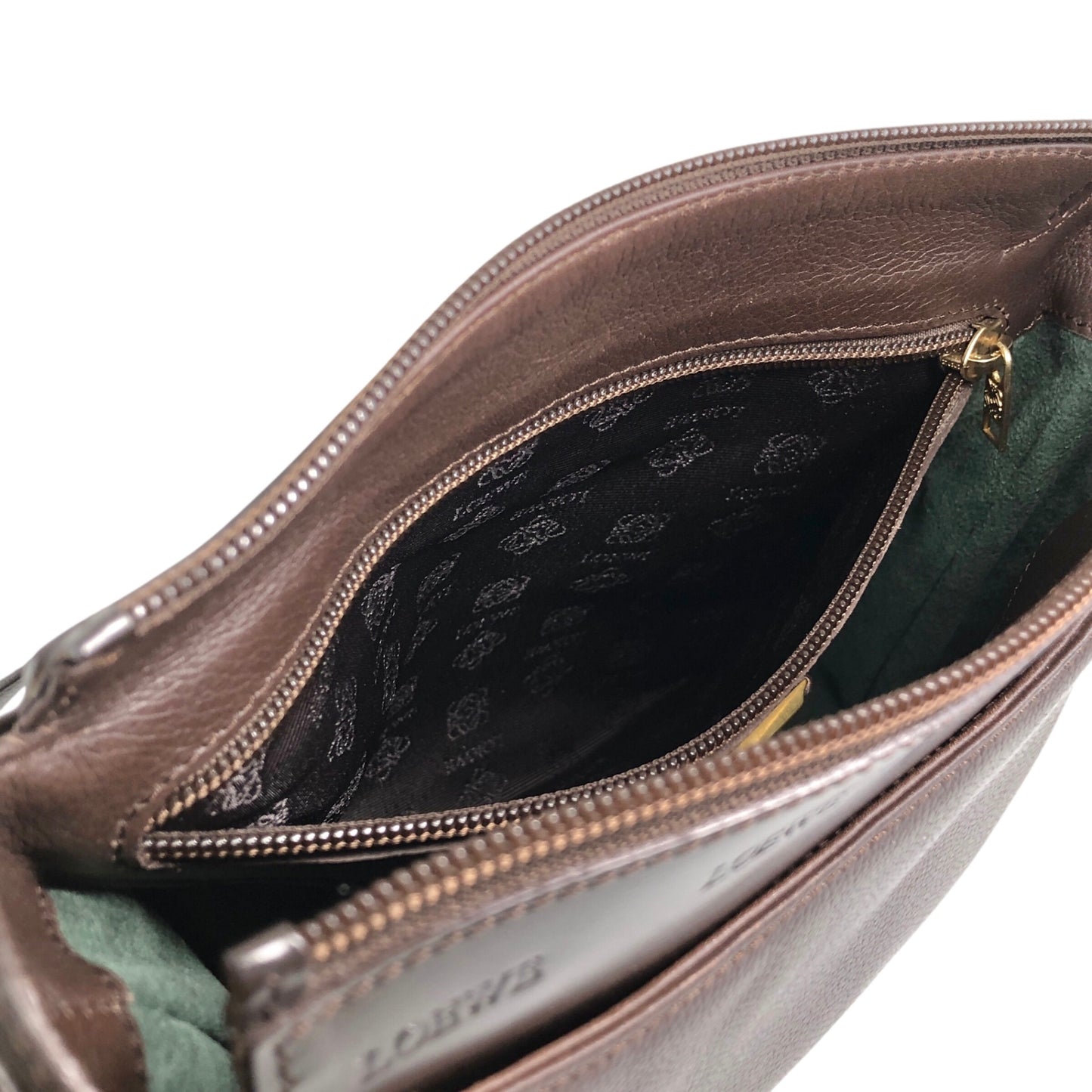 LOEWE Logo Embossed Shoulder bag Brown Vintage kv866j