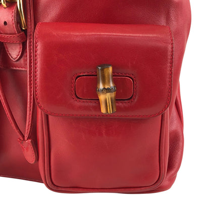 GUCCI Bamboo Double Pocket Backpack Red Vintage 3pzj72