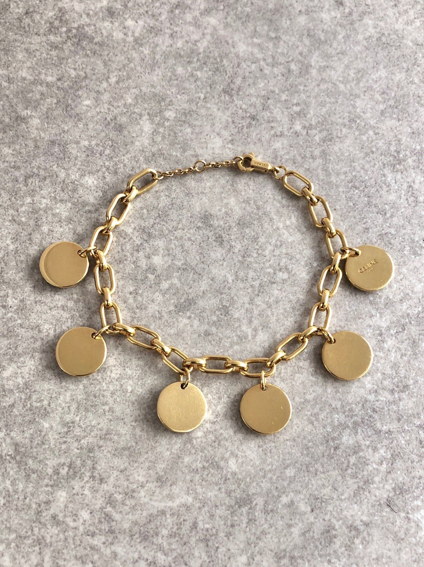 CELINE Logo Charm Bracelet Gold Vintage yin3xg