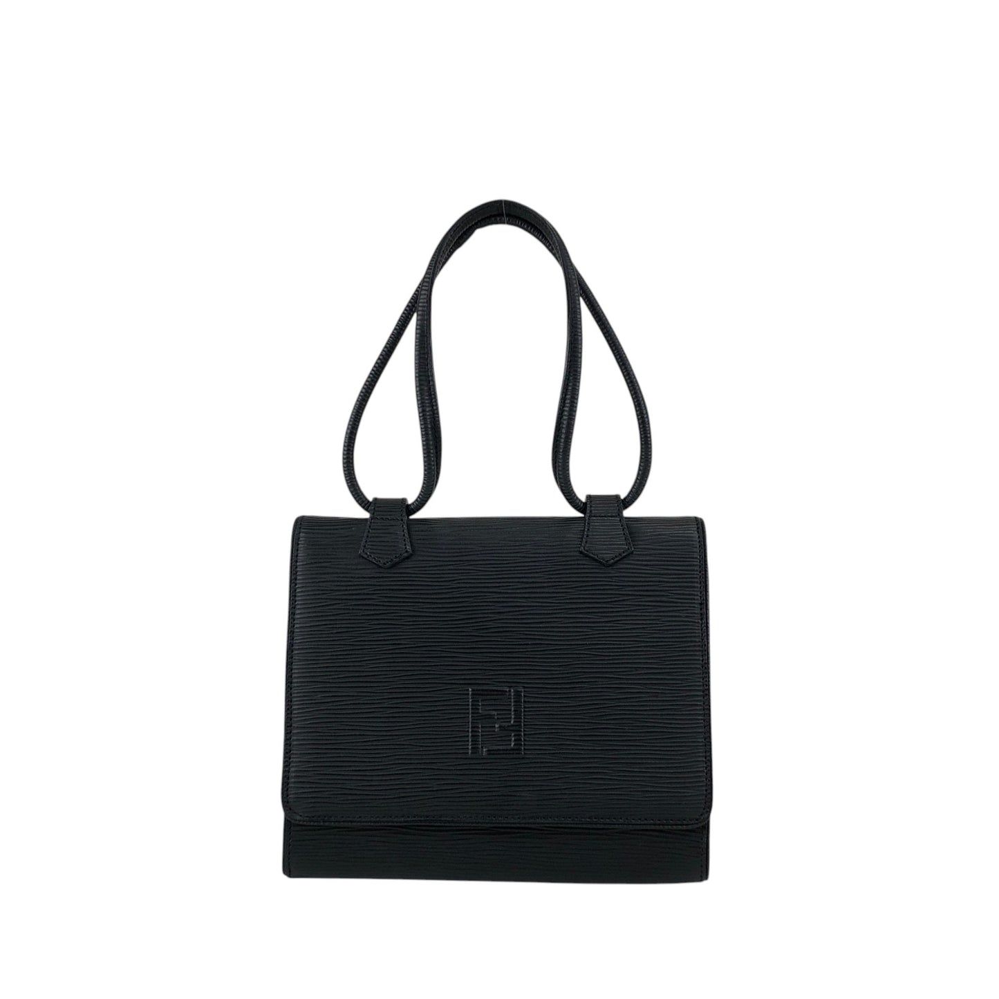 FENDI Logo Embossed Small Handbag Black Vintage h4nbvt