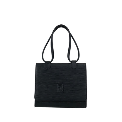 FENDI Logo Embossed Small Handbag Black Vintage h4nbvt