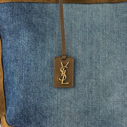 Yves Saint Laurent YSL Logo Totebag Indigo×Brown Vintage tgpnxk
