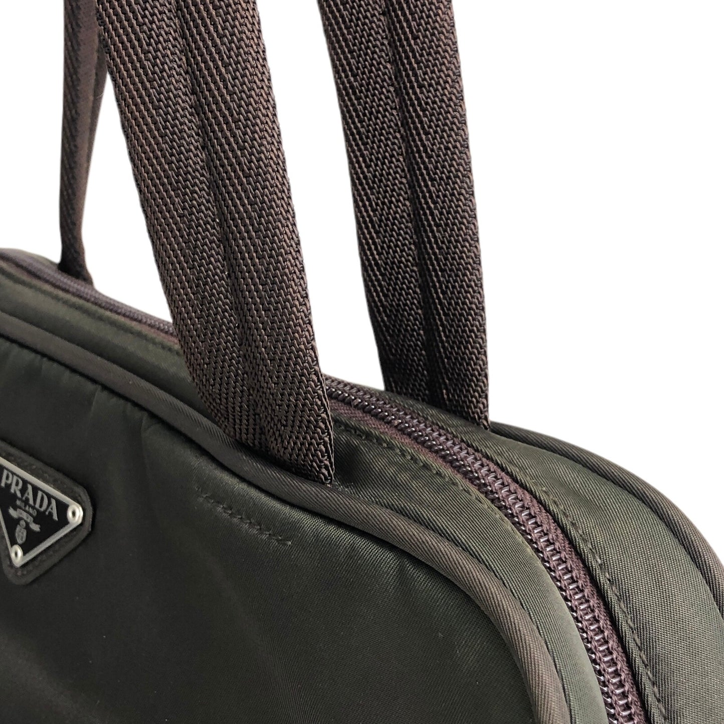 PRADA Tessuto Triangle Logo Padlock Shoulder bag Khaki Vintage kyp5pt
