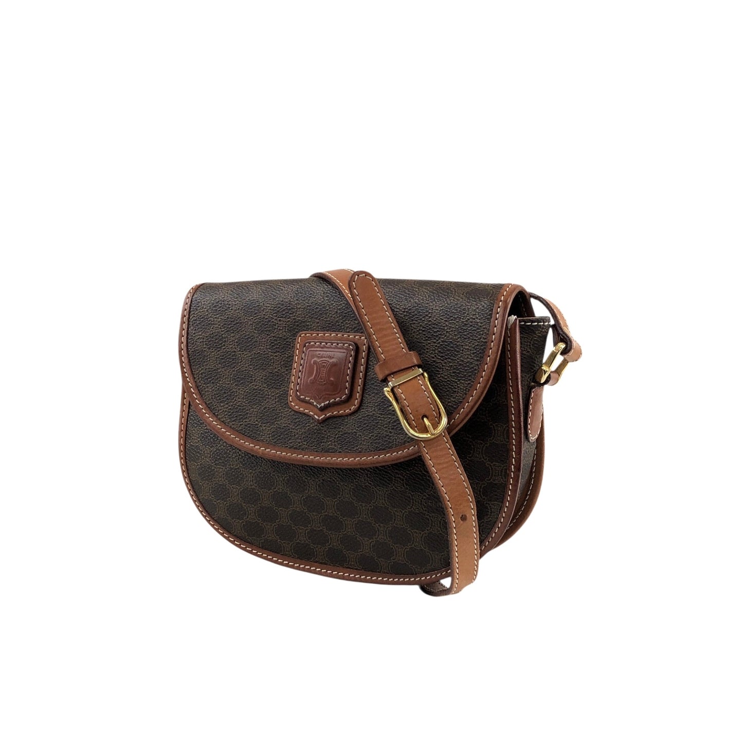 CELINE Macadam Blason Round Shoulder bag Brown Vintage v54uj5