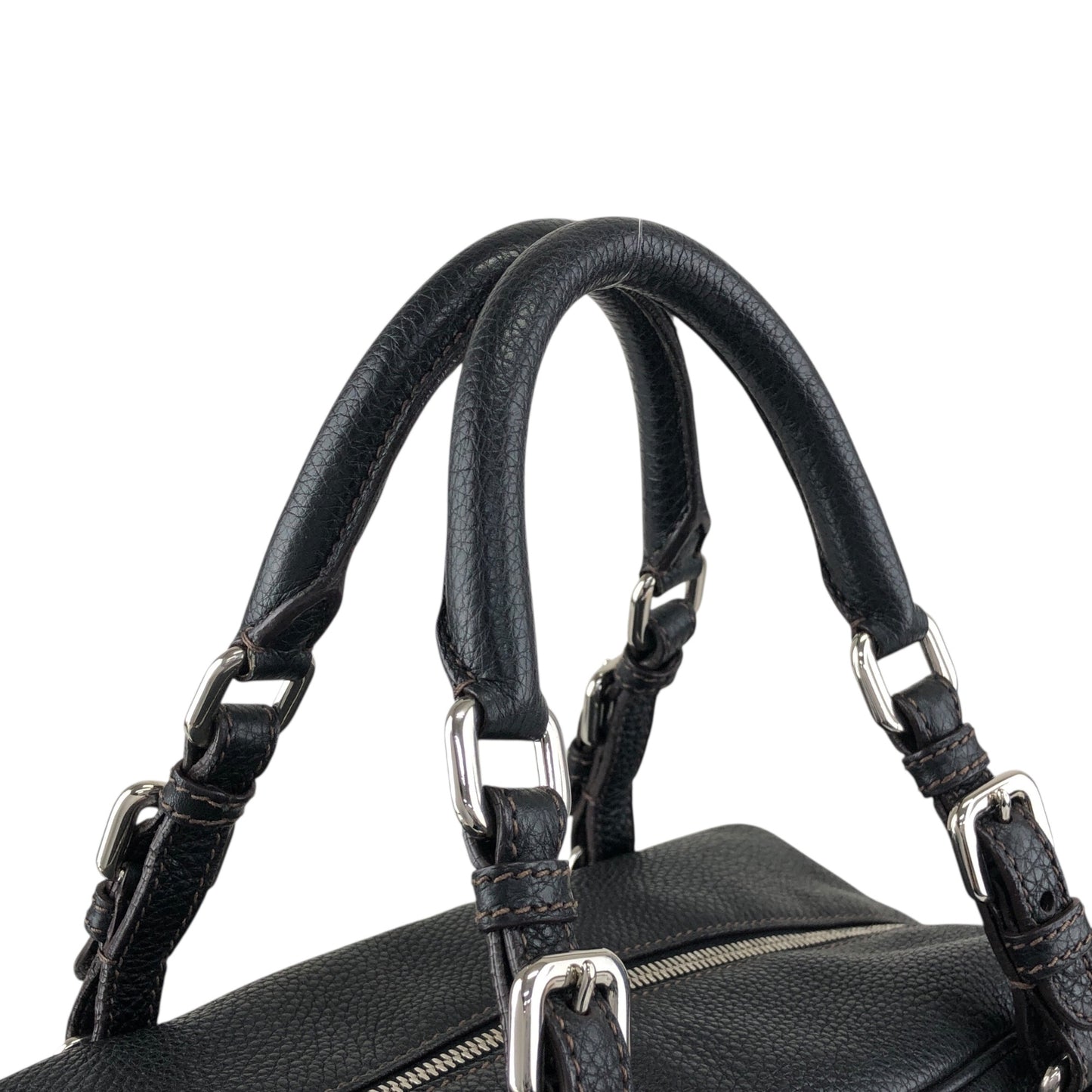 PRADA Logo Embossed Small Boston bag Handbag Black Vintage f8pbsn