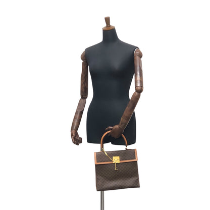 CELINE Macadam Gancini Top Handle Handbag Brown Vintage af3ben