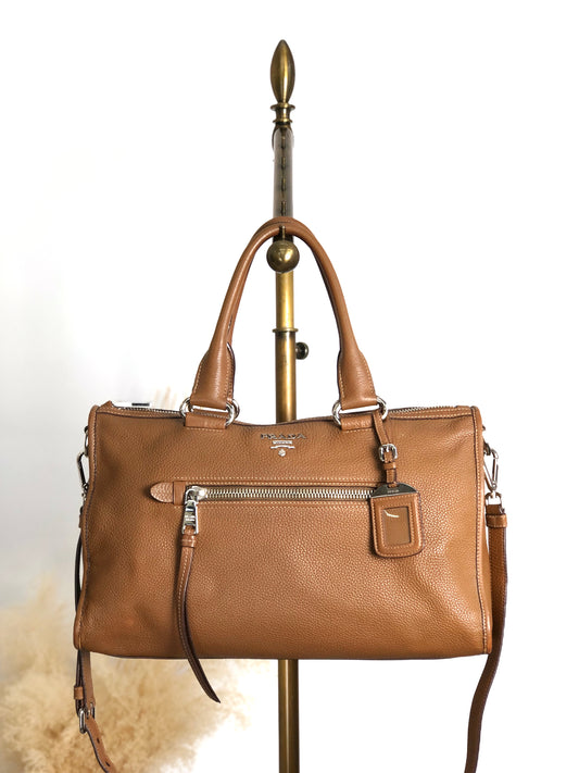 PRADA VITELLO PHENIX Two-way Handbag Shoulder bag Brown BL0805 Vintage 2rpjby