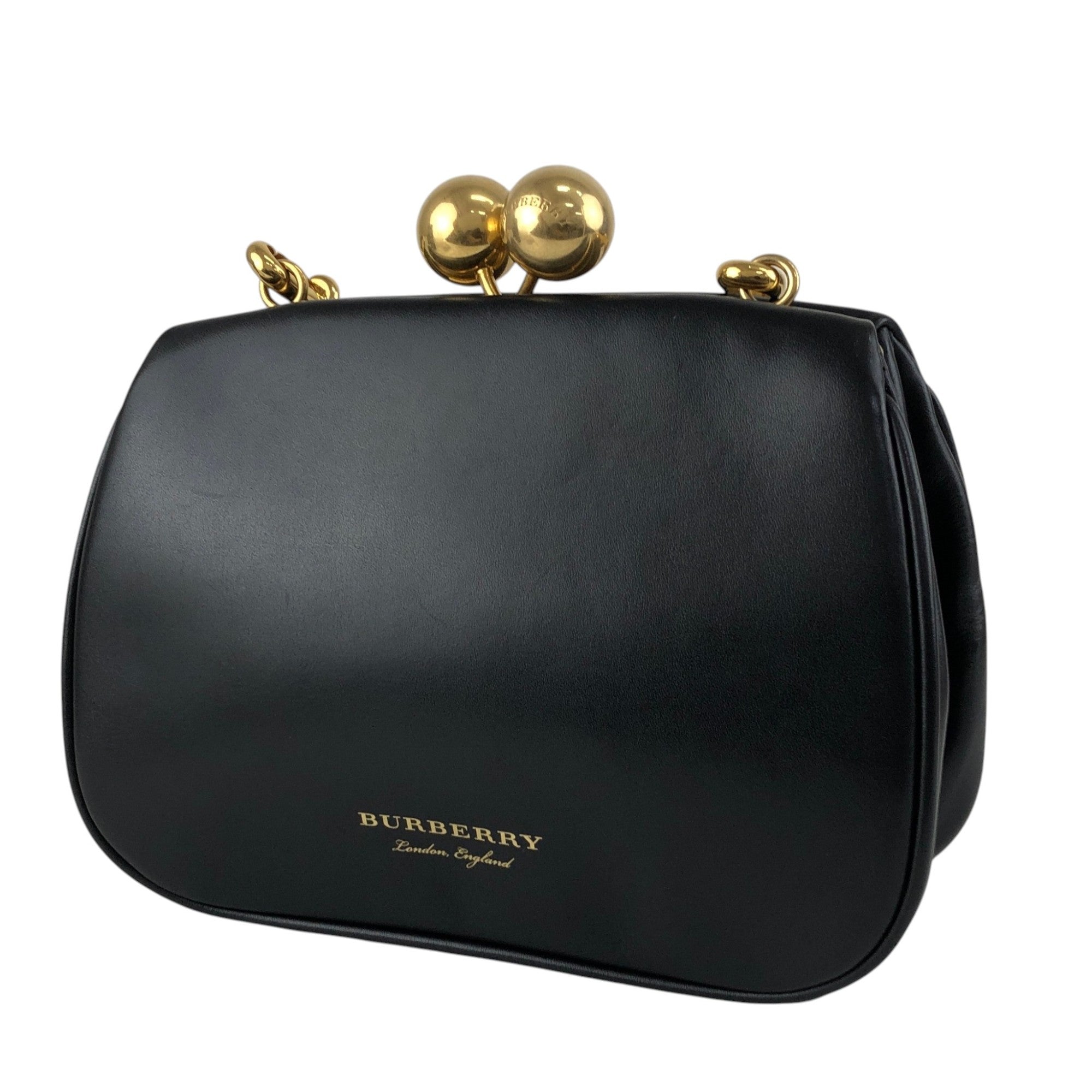 BURBERRY Logo Metal Clasp Shoulder bag Black Vintage hdymvu