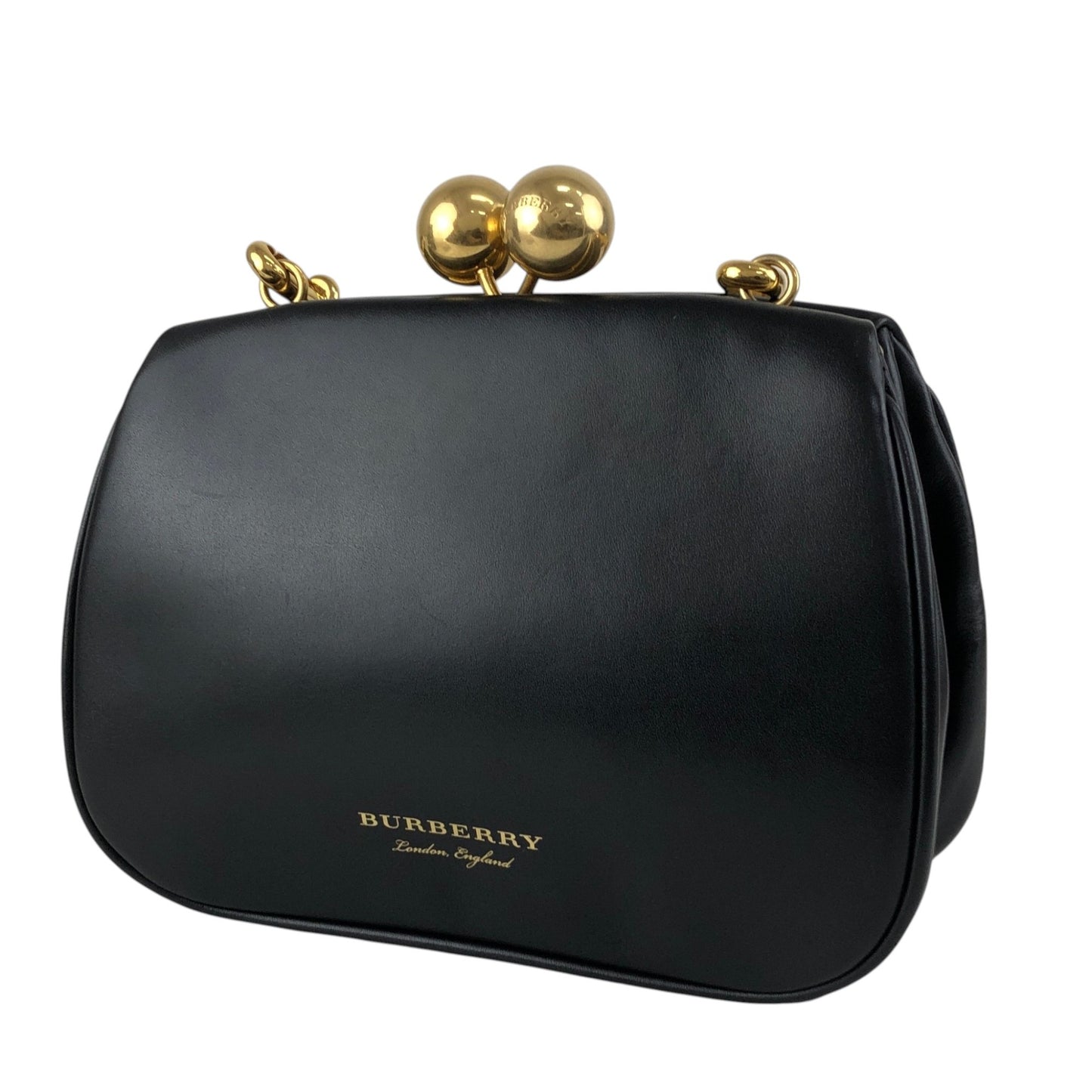 BURBERRY Logo Metal Clasp Shoulder bag Black Vintage hdymvu