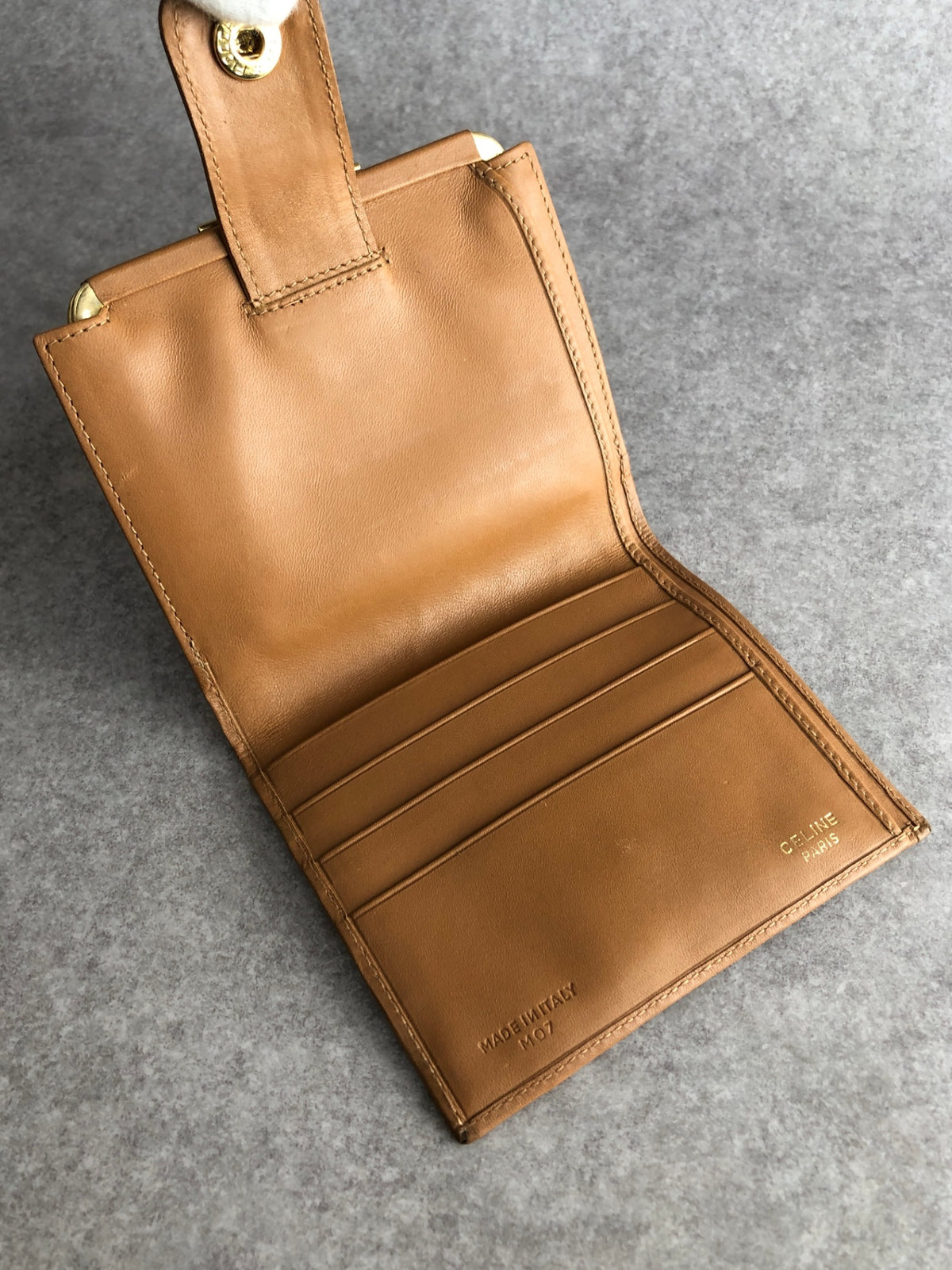 CELINE Macadam Blason Metal Clasp Folded Wallet Brown Vintage npchhu