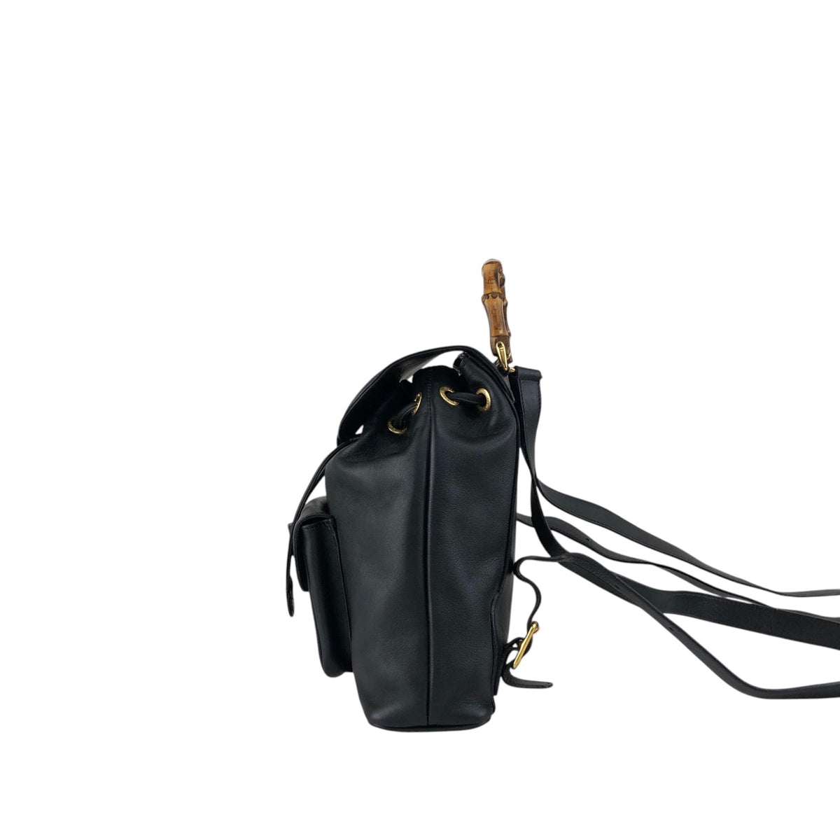 GUCCI Bamboo Front Pocket Backpack Black Vintage f7grwk