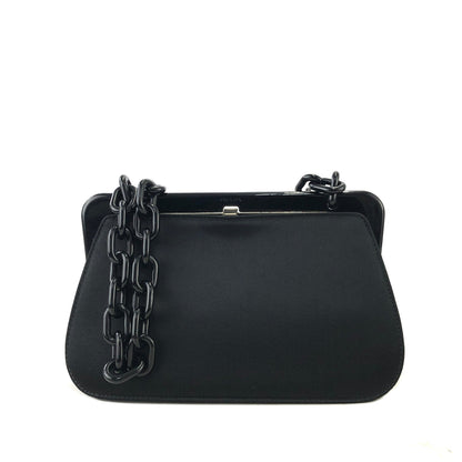 PRADA Logo Clasp Chain Satin Shoulder bag Black Vintage 2n7dh4