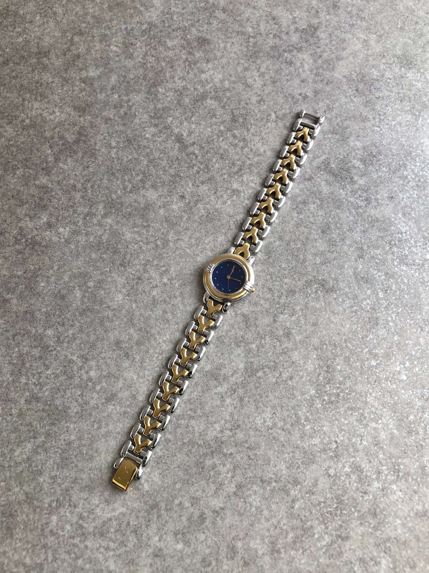 Yves Saint Laurent YSL Logo Watch Gold×Silver 5430-F43089 Vintage