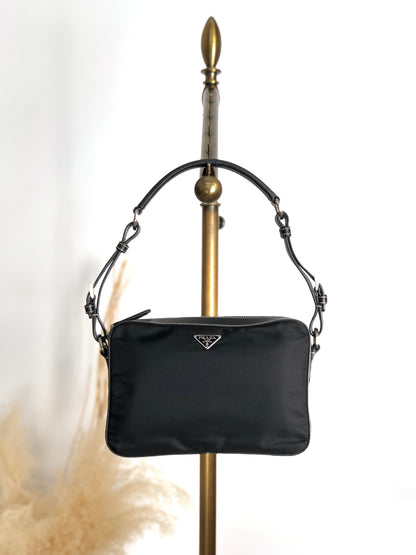 PRADA Tessuto Triangle Logo Shoulder bag Black Vintage mshu7d