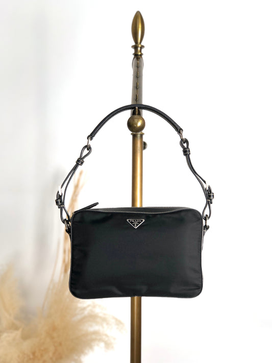 PRADA Tessuto Triangle Logo Shoulder bag Black Vintage mshu7d