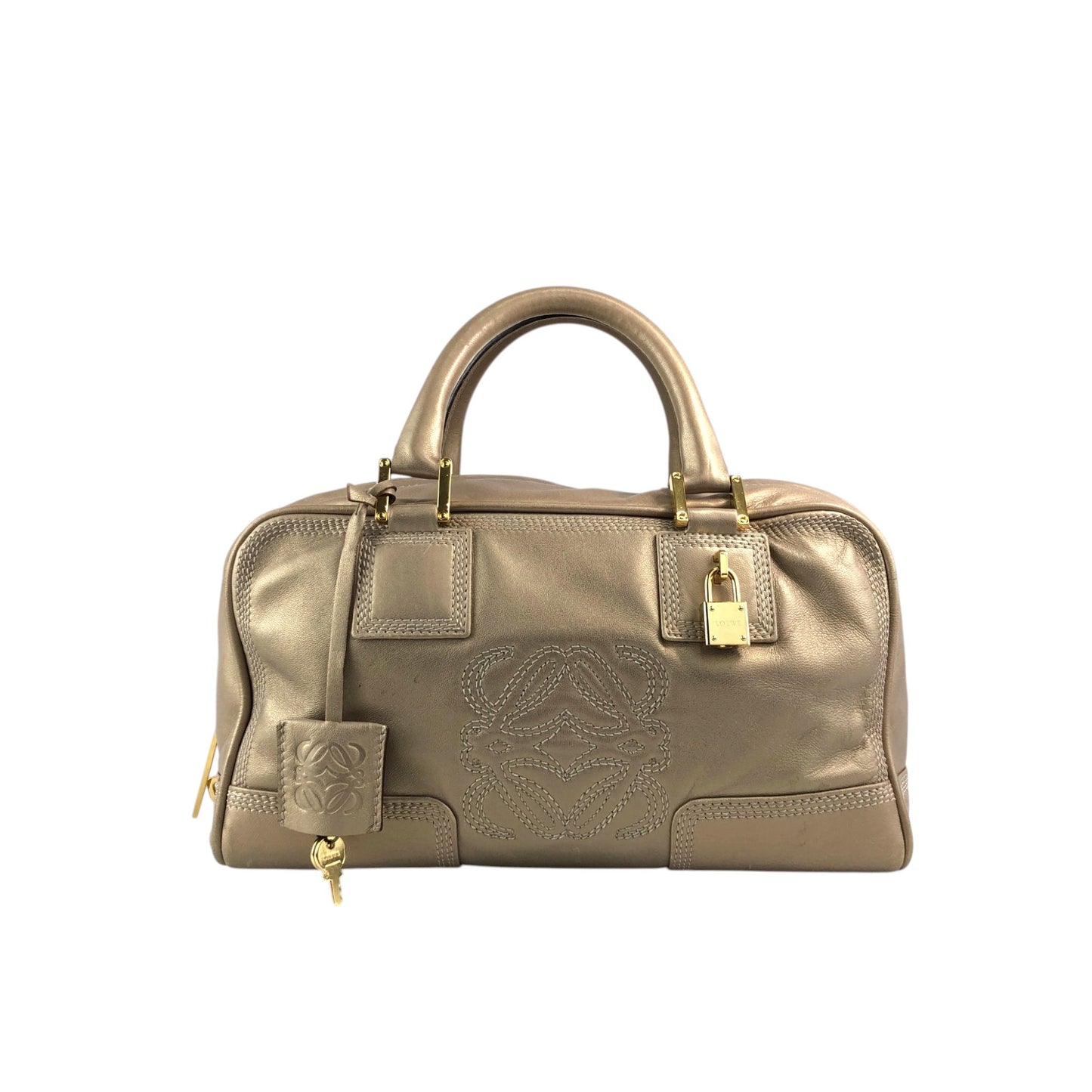 LOEWE Amazona Anagram Small Boston bag Handbag Gold Vintage unh432