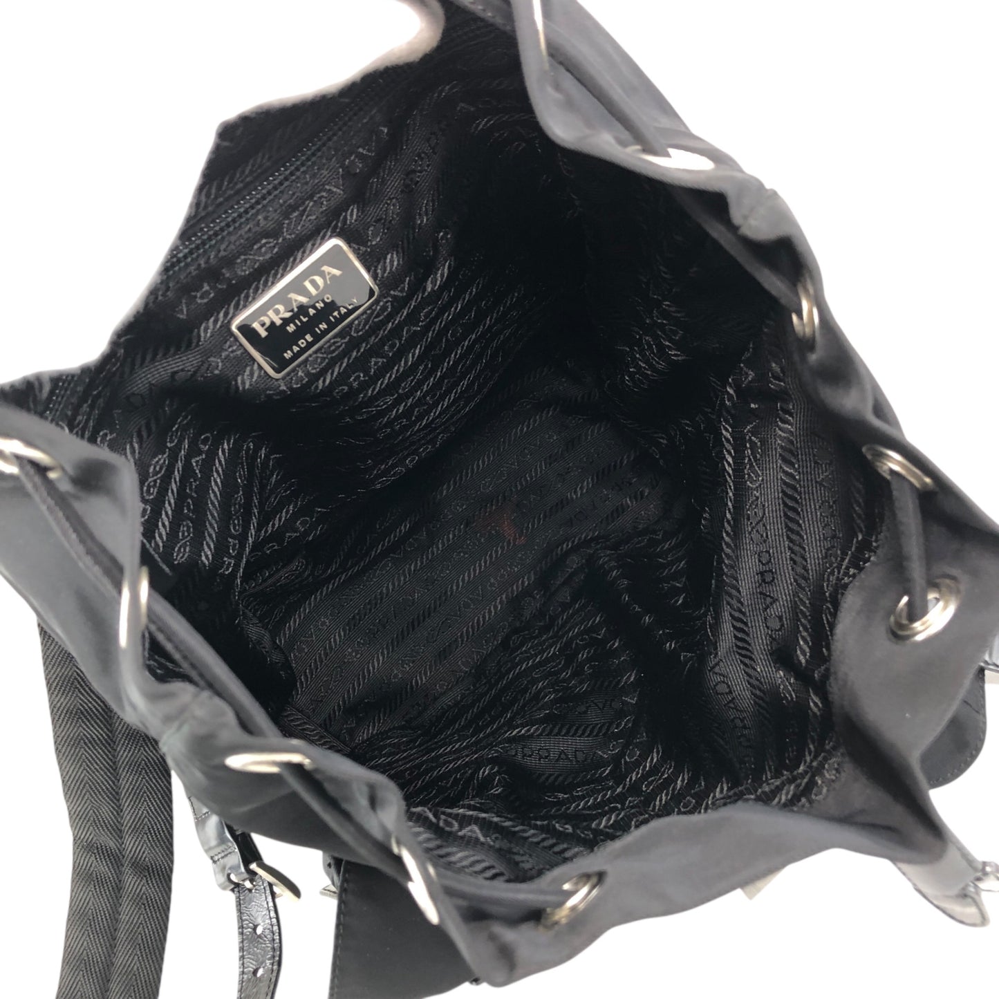 PRADA 三角形標誌雙口袋背包黑色復古 482mjk