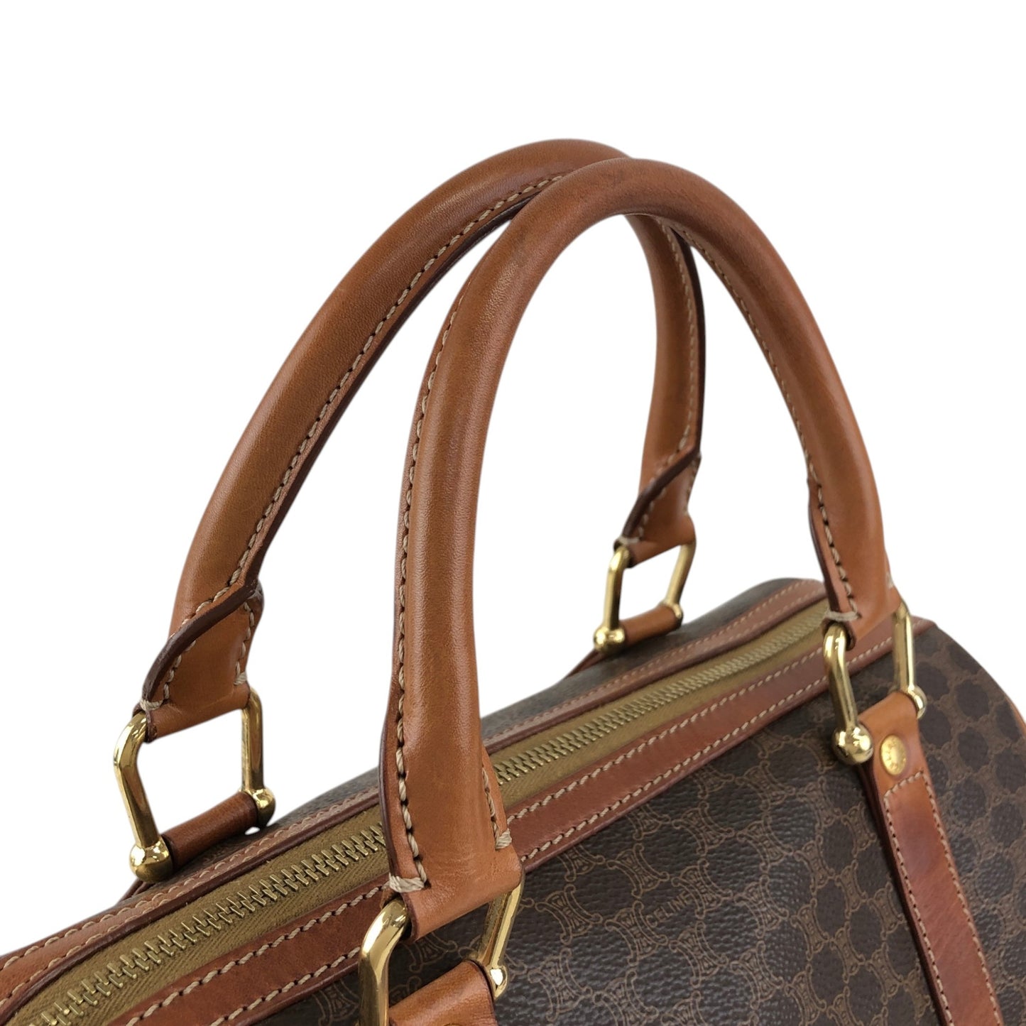CELINE Macadam Blason Handbag Boston bag Brown Vintage ikwctp