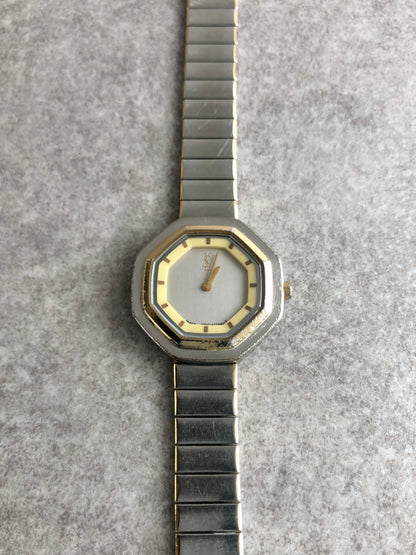 Yves Saint Laurent YSL Logo Watch Silver Vintage ha4wmc