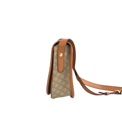 CELINE Macadam Front Buckle Shoulder bag Beige Vintage dw7z6k