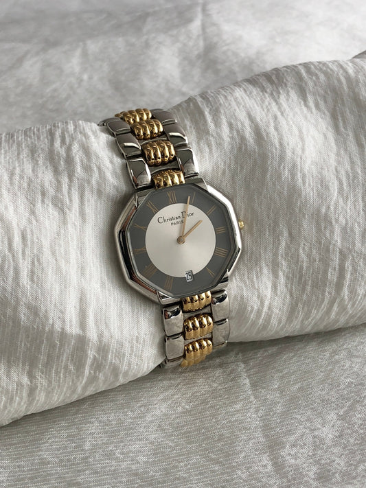 Christian Dior Octagon Watch Gold×Silver D45-204 QZ Vintage 6u2khk