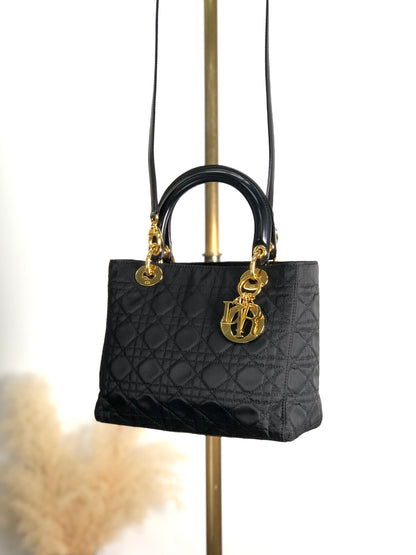 Christian Dior Lady Dior Cannage Logo Charm Two-way Handbag Shoulder bag Black Vintage wn3rsu