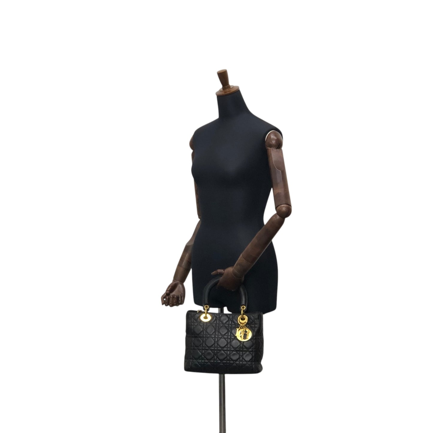 Christian Dior Lady Dior Cannage Charm Handbag Black Vintage 5udh48