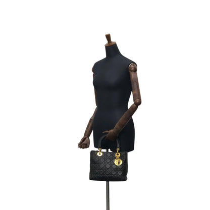 Christian Dior Lady Dior Cannage Charm Handbag Black Vintage 5udh48
